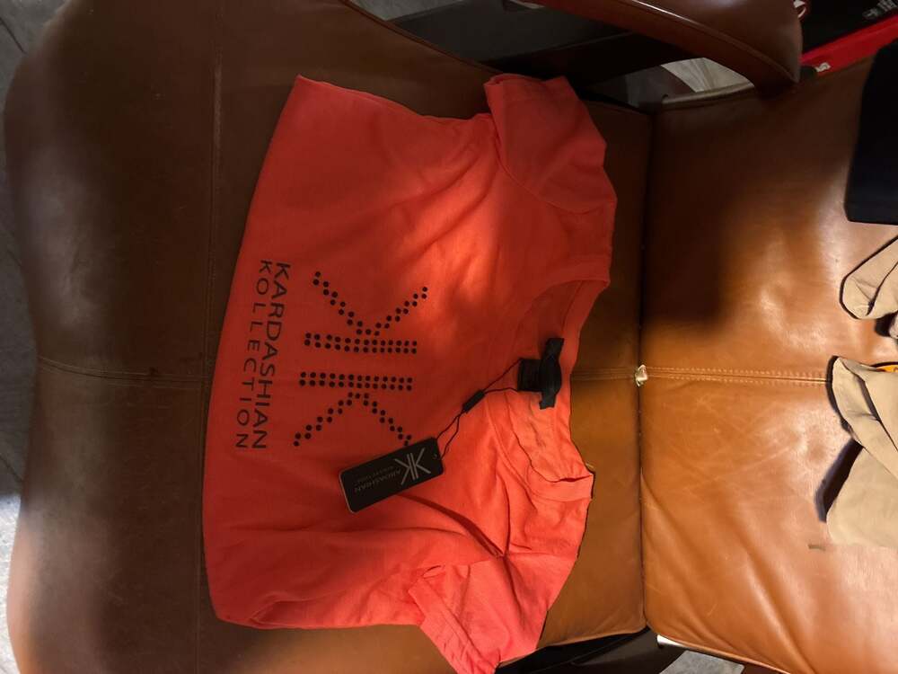 Kardashian Kollection Women's KK Studded Neon Orange T-Shirt